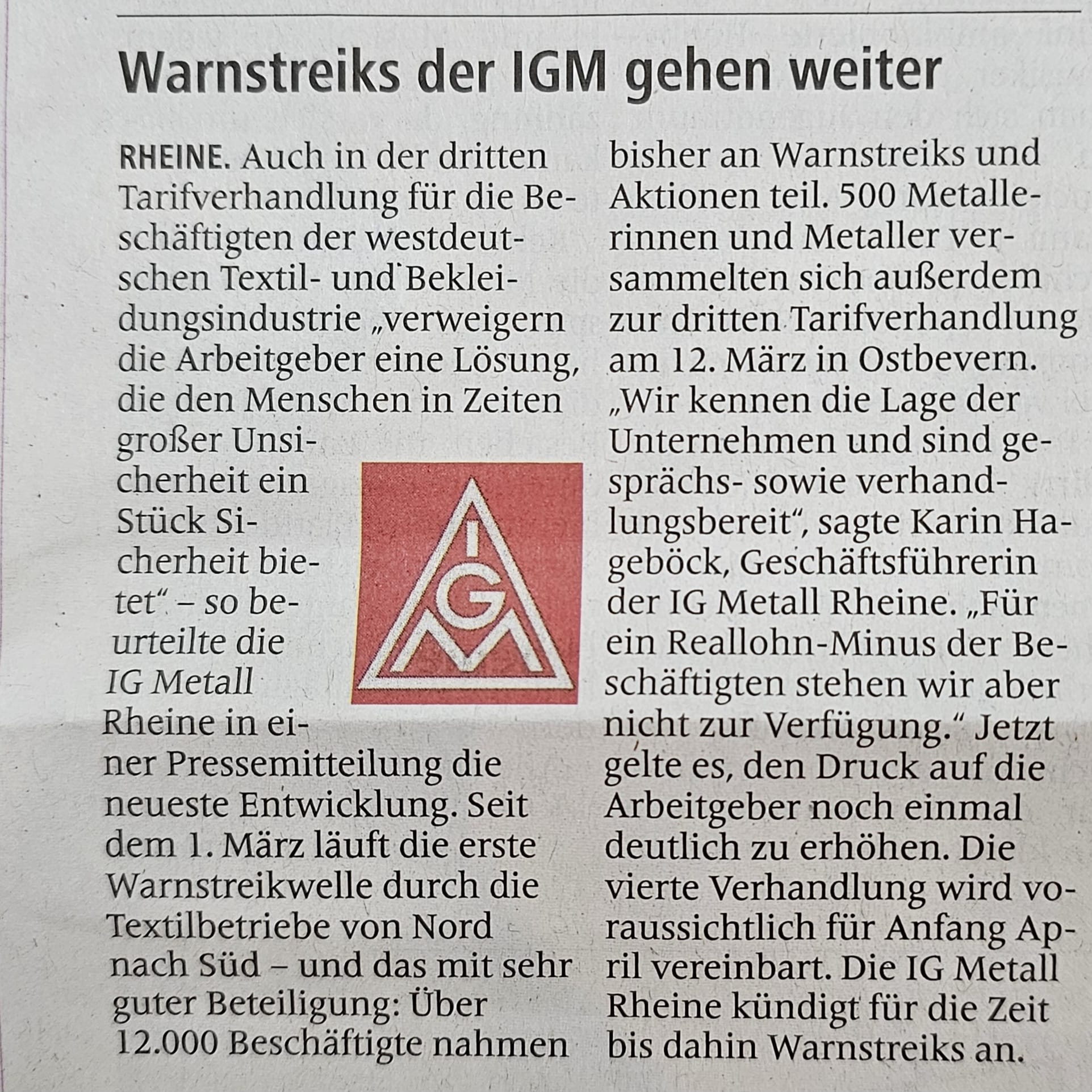 Zeitungsartikel Textil- und Bekleidung 2024/2025