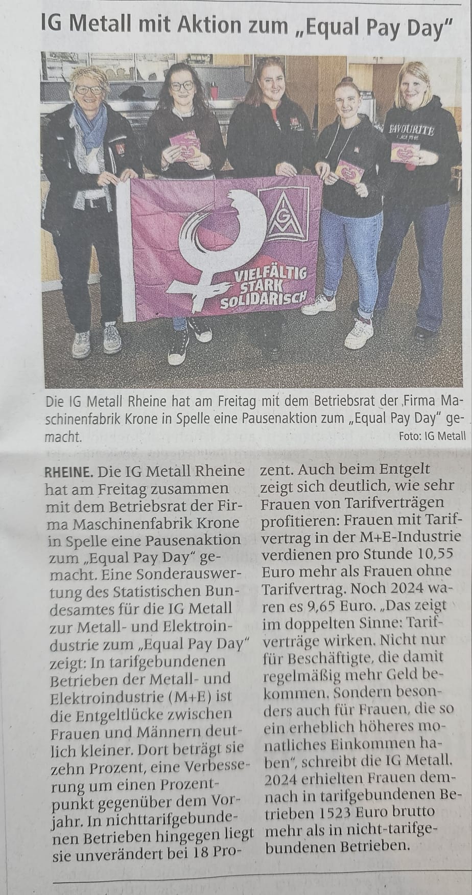 Zeitungsartikel Equal Pay Day