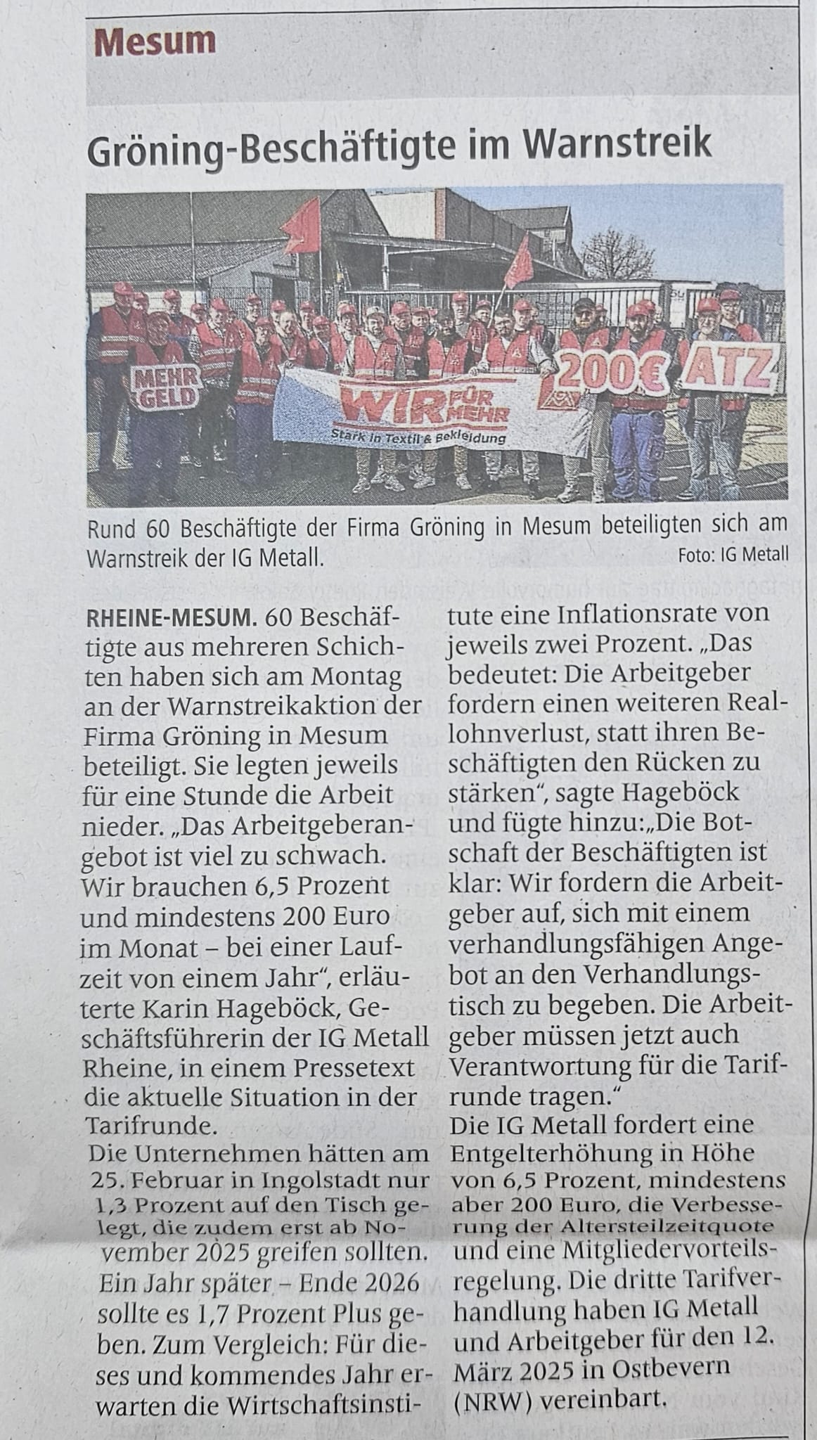 Zeitungsartikel Textil- und Bekleidung 2024/2025